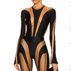 MUGLER Sheer Tulle Bodysuit In Black & Nude 01